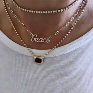 14KT Gold Garnet Ball Chain Necklace