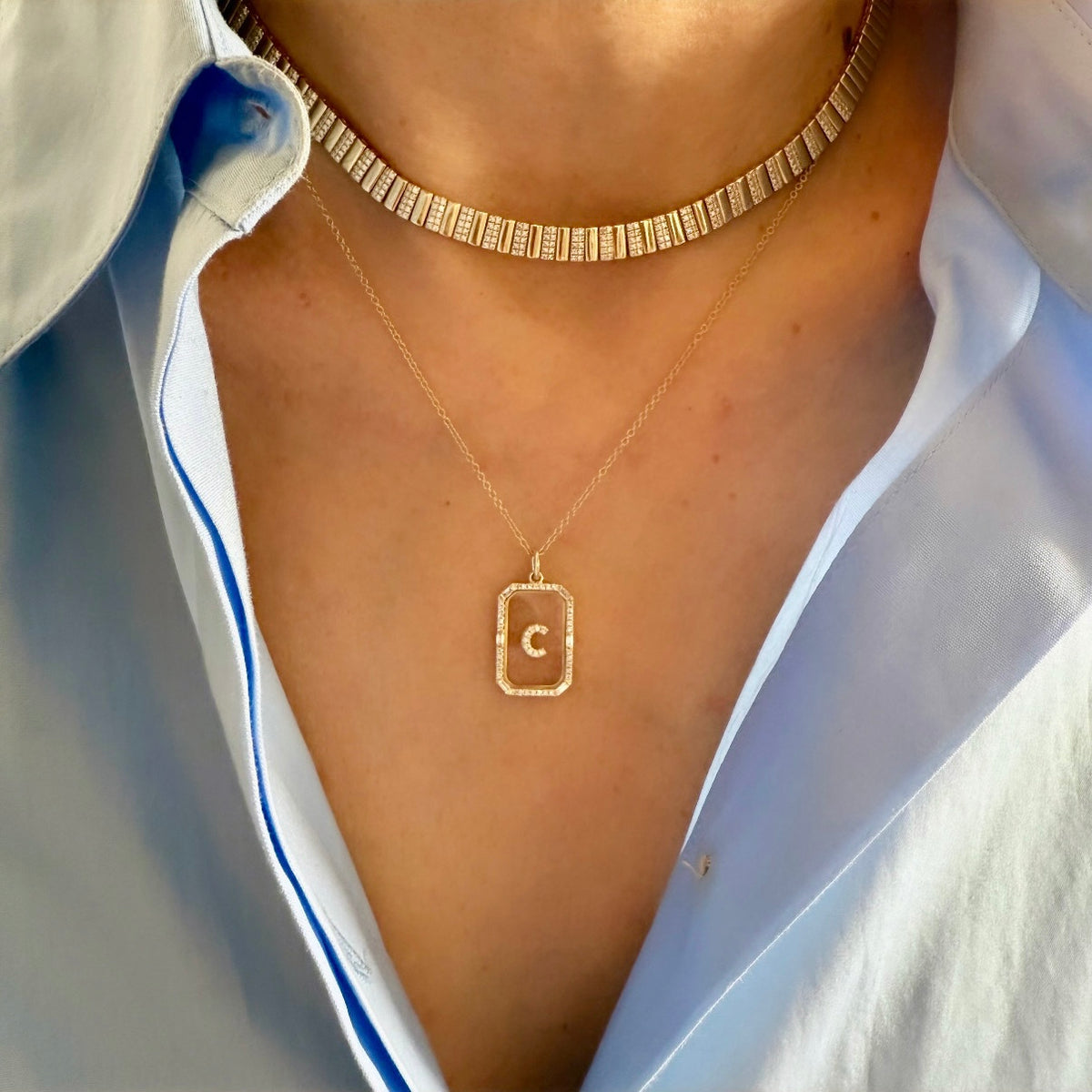 14KT Gold Diamond Crystal Initial Necklace