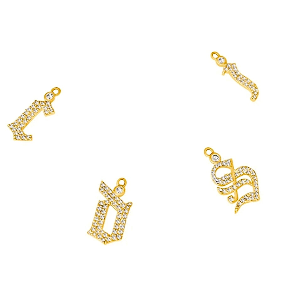 14KT Gold Diamond Old English Initial Pendant Charm