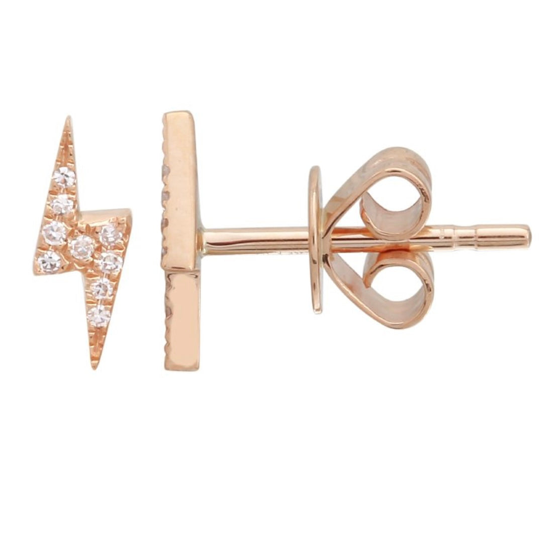 14KT Gold Diamond Petite Lightning Bolt Stud Earrings