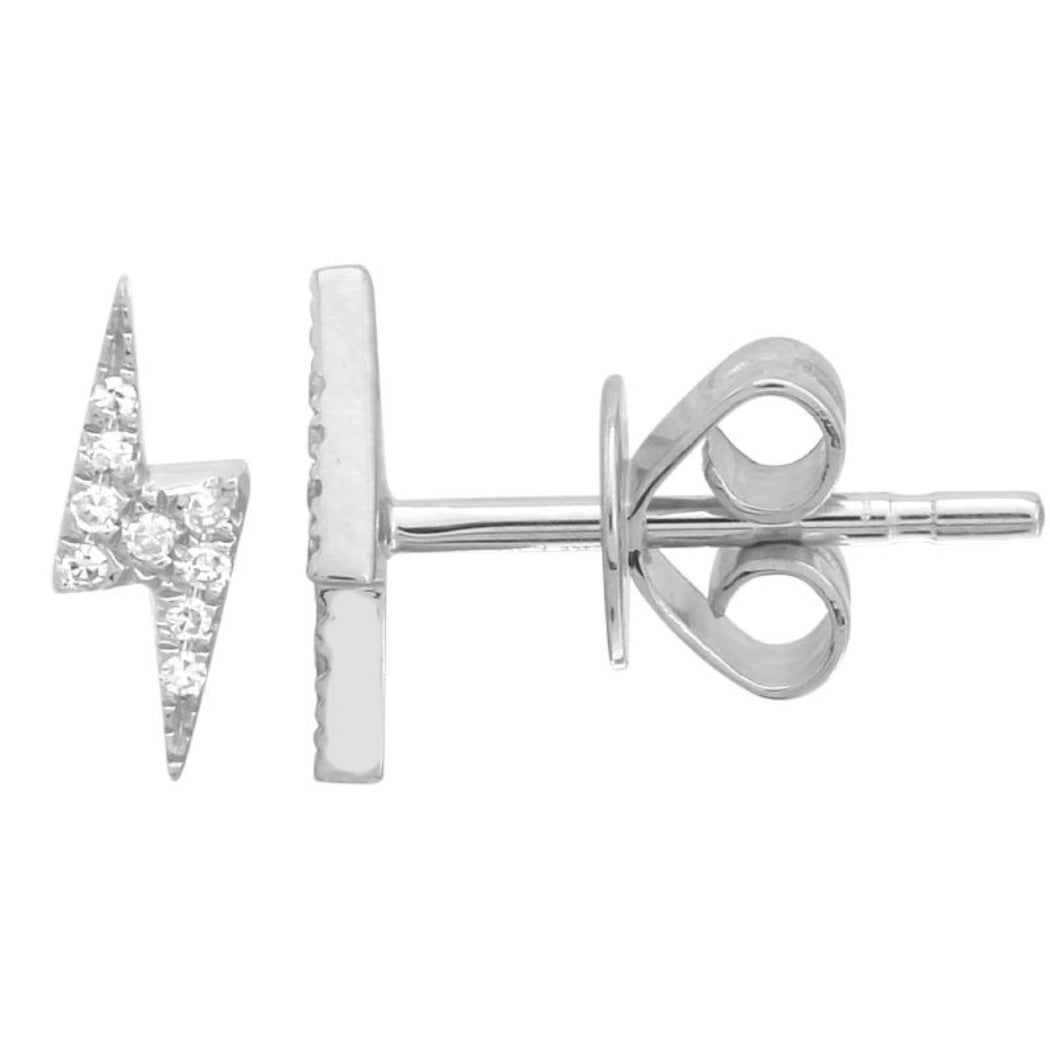 14KT Gold Diamond Petite Lightning Bolt Stud Earrings