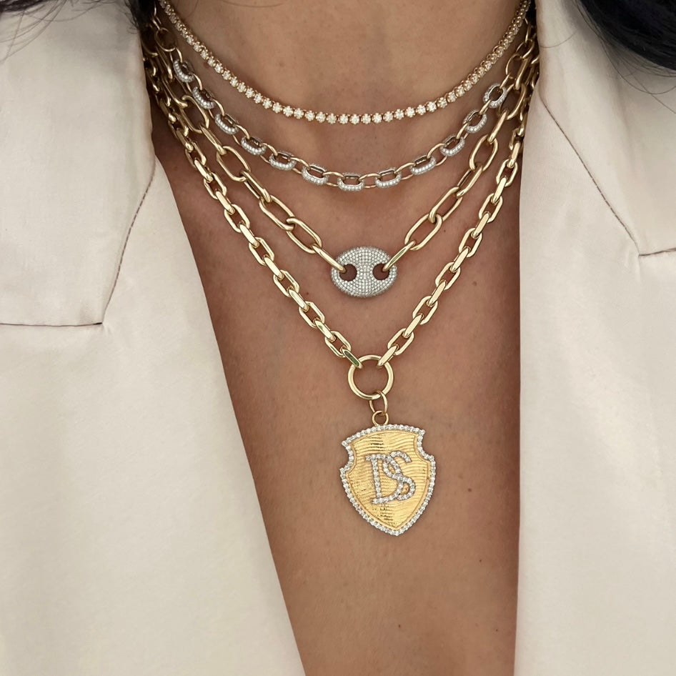 14KT Gold Diamond Bespoke Initial Shield Pendant Charm