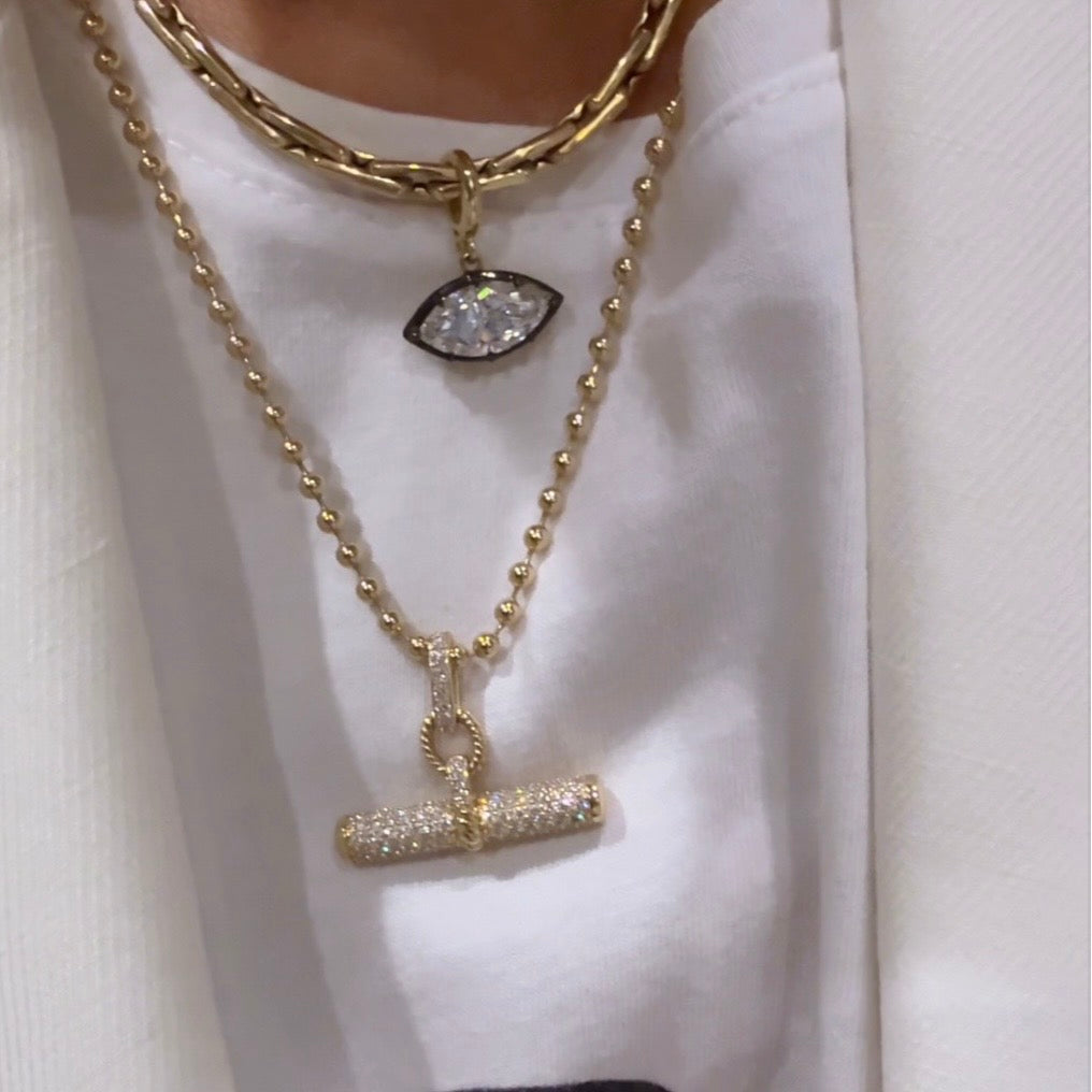 14KT Gold Diamond Luxe Toggle Bar Pendant Charm