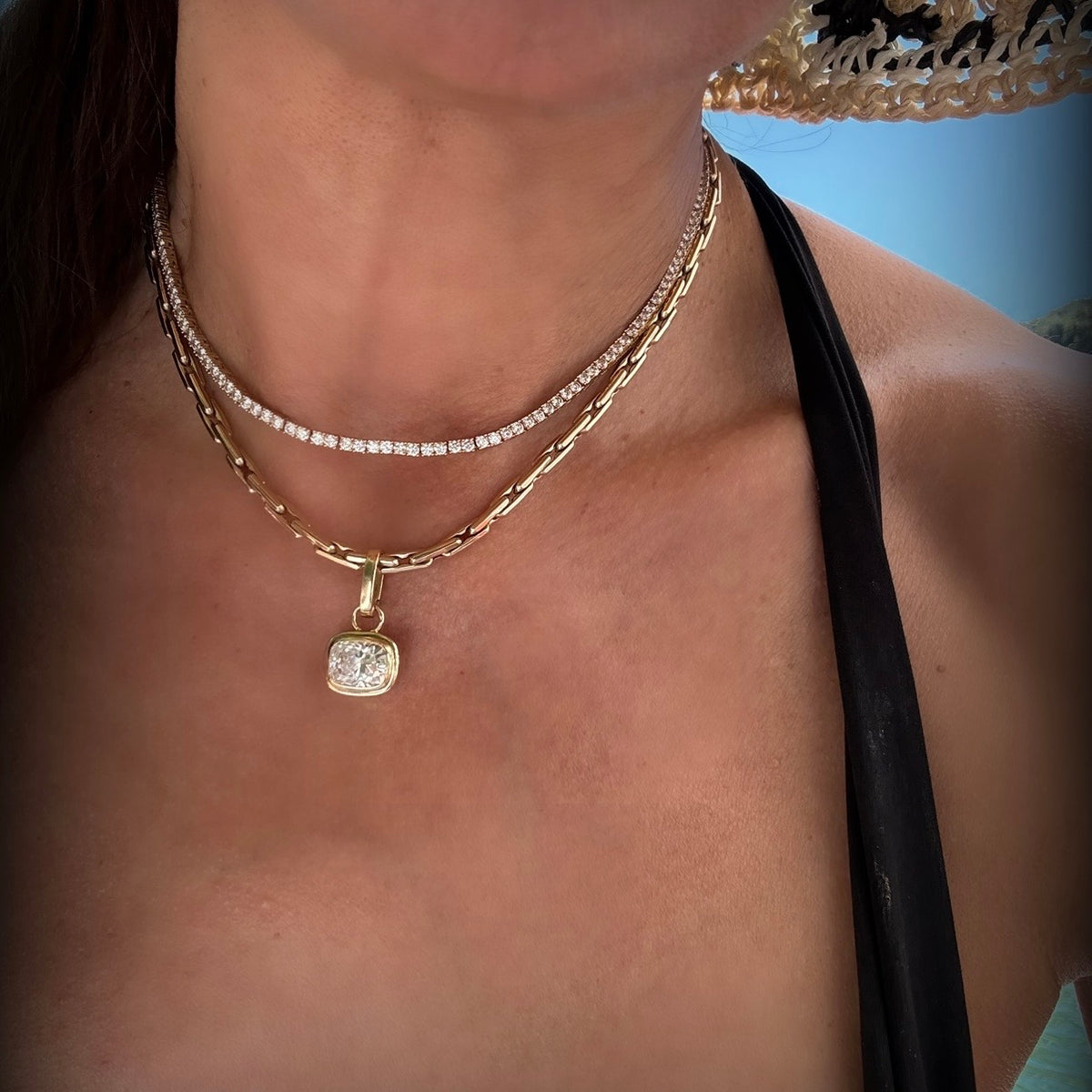 14KT Gold 3.10ct Cushion Lab Diamond Bezel Set Bespoke Pendant