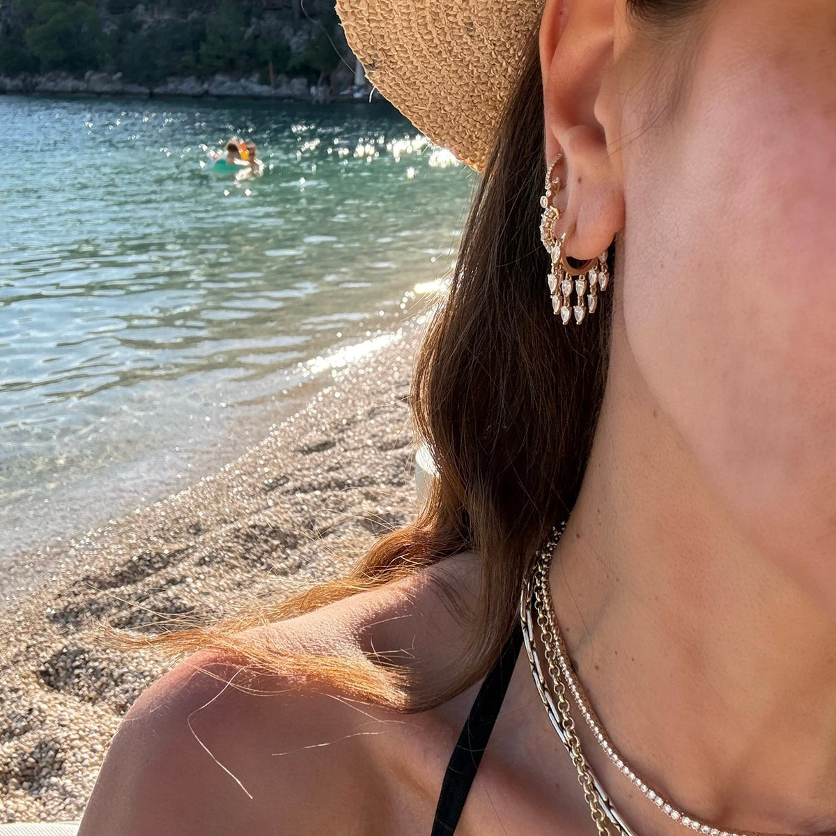 14KT Gold 2.40ct Lab-Grown Diamond Fringe Drop Huggie Earrings
