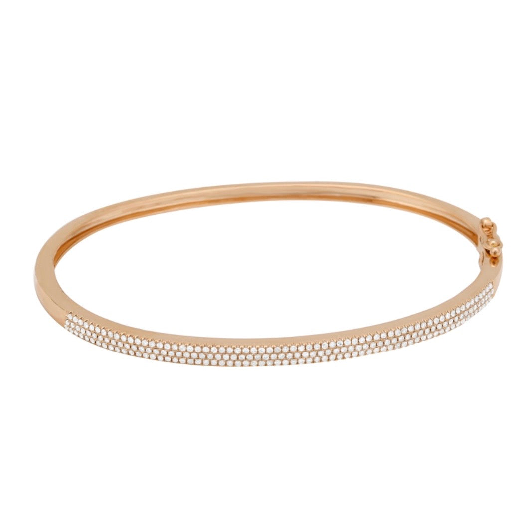 14KT Gold Three Row Diamond Essential Bangle Bracelet