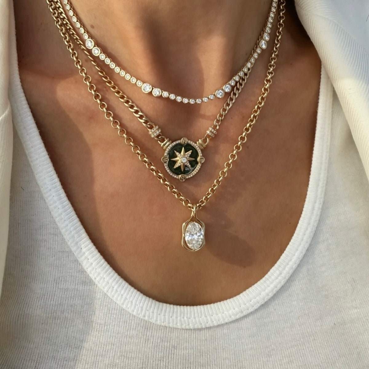 14KT Gold 3ct Oval Lab Diamond Bezel Set Pendant Charm