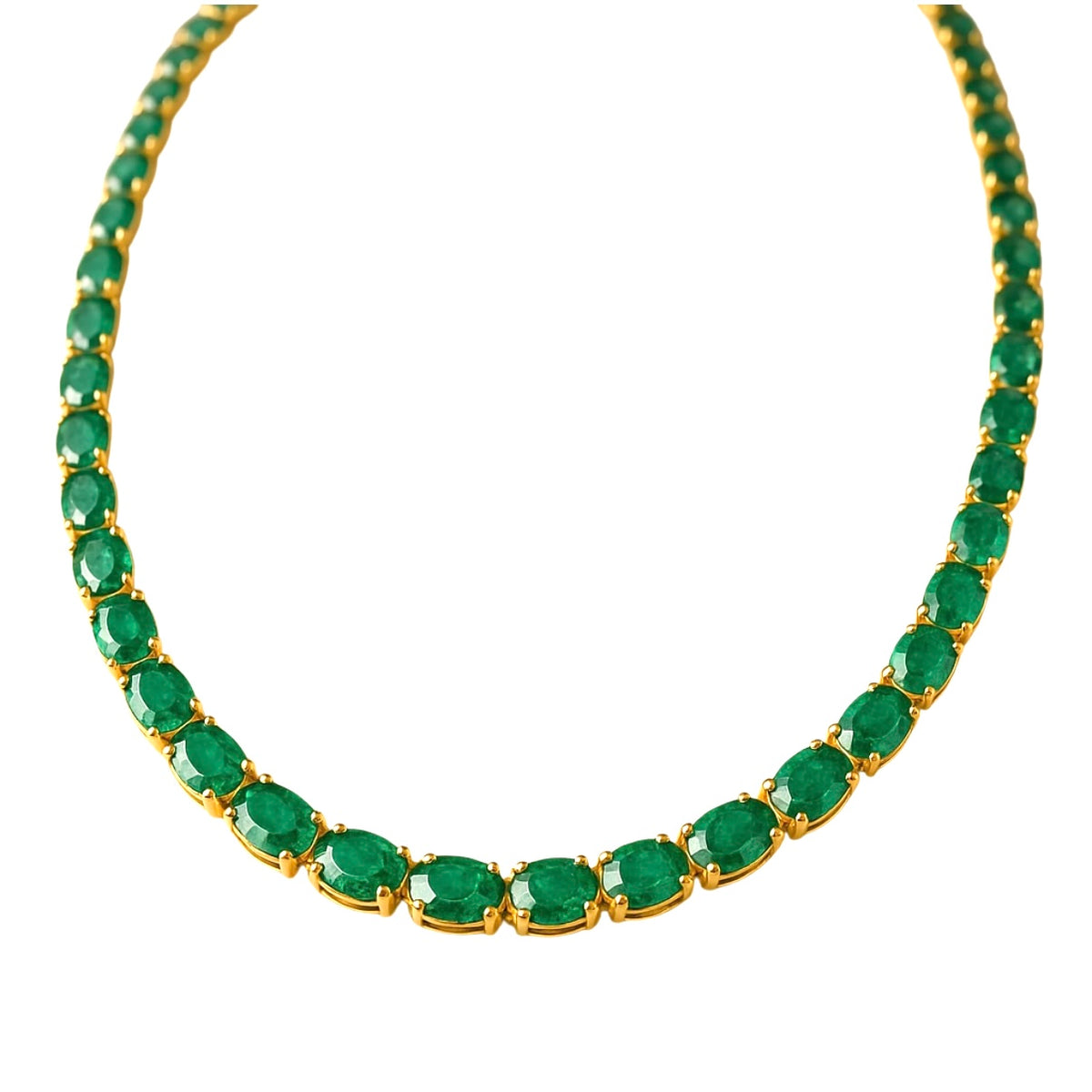 14KT Gold Oval Cut Emerald Giulietta Luxe Tennis Necklace