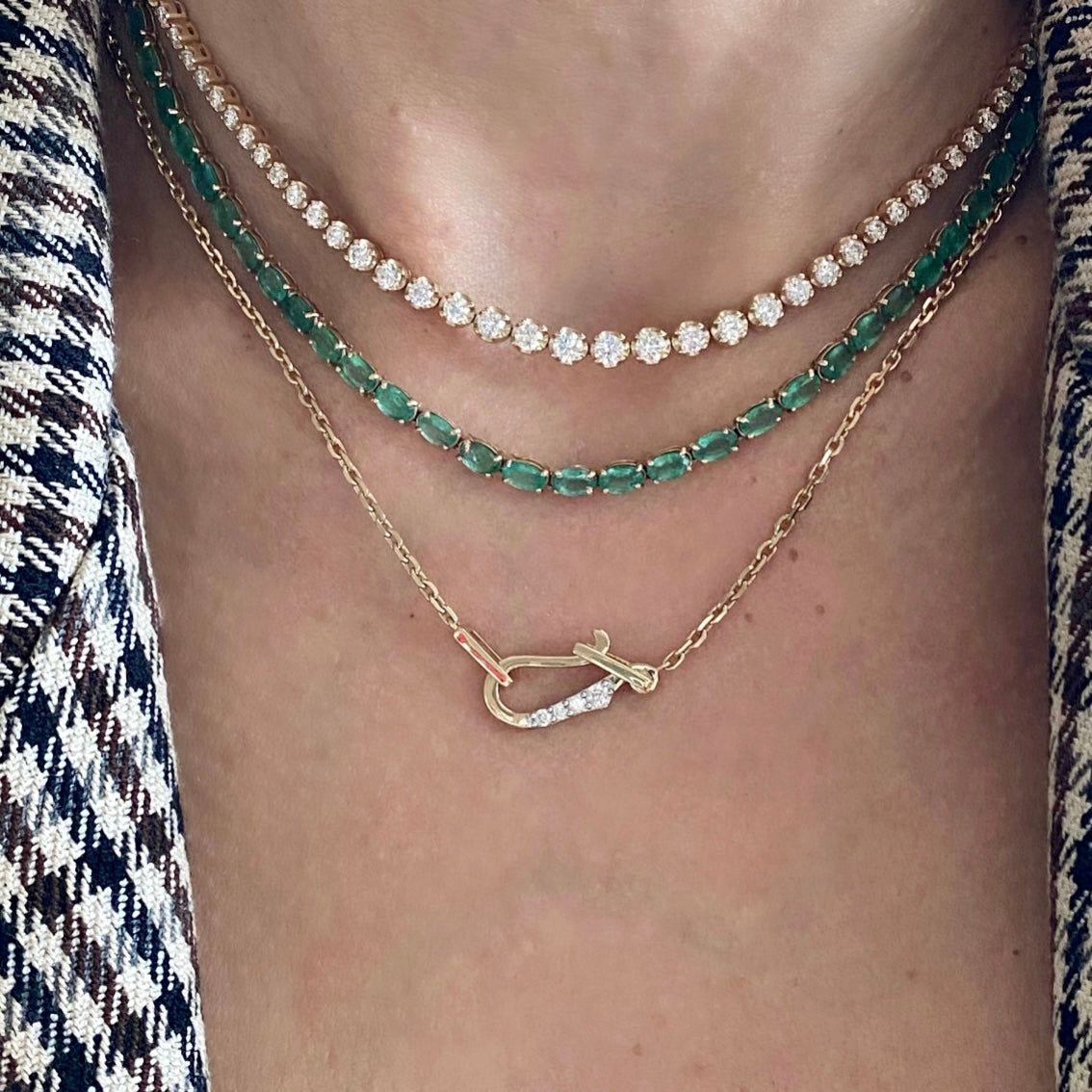 14KT Gold Oval Cut Emerald Giulietta Luxe Tennis Necklace