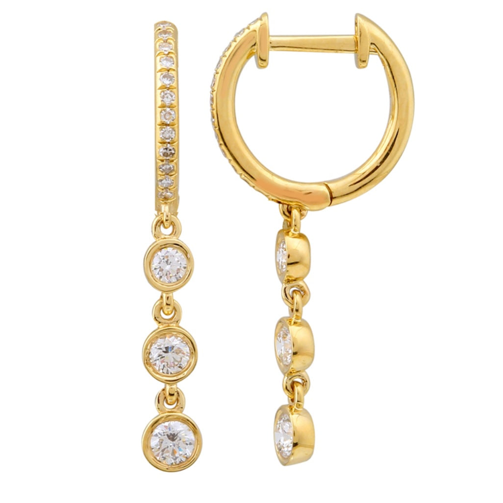 14KT Gold Bezel Set Diamond Annette Drop Huggie Earrings