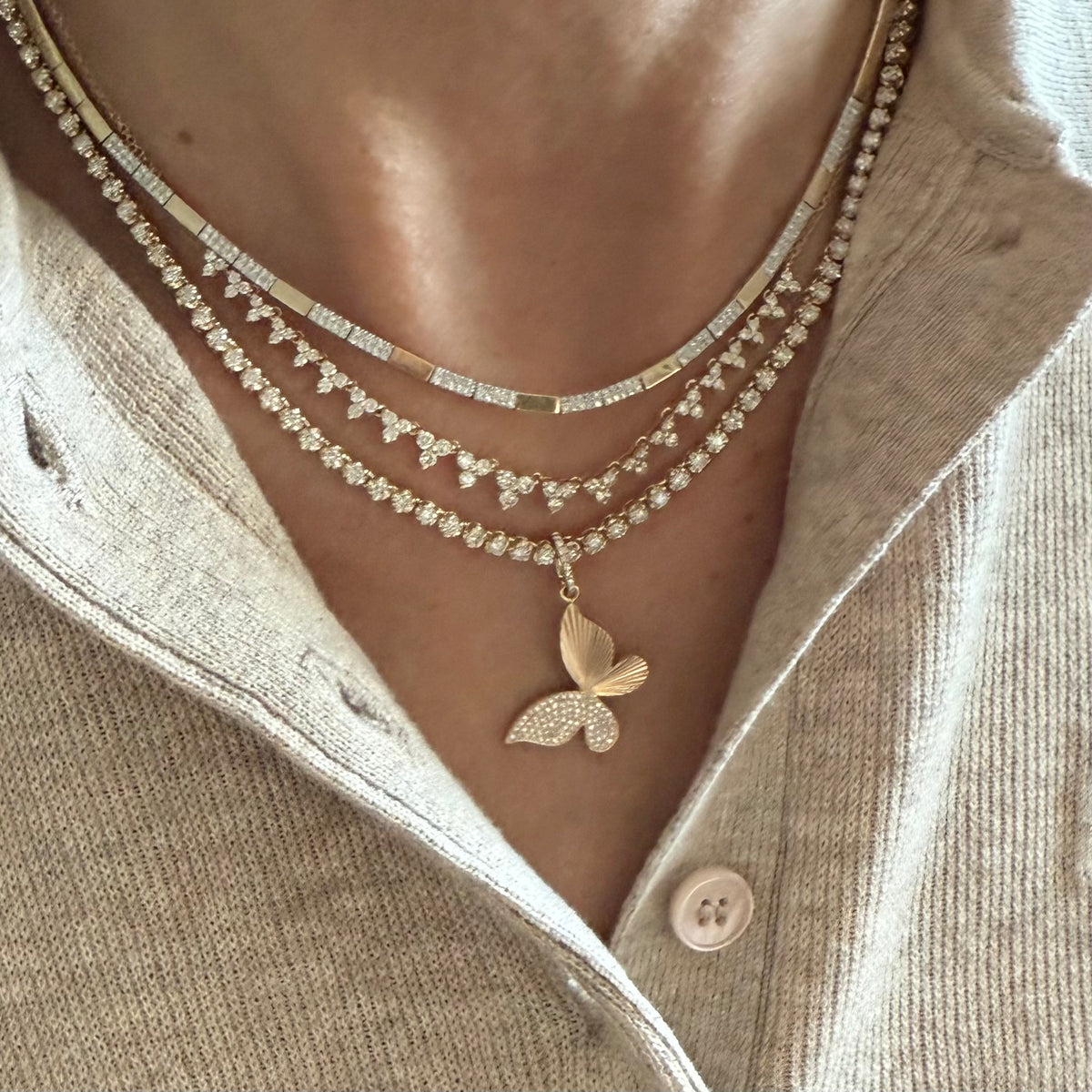 14KT Gold Diamond Fluted Butterfly Pendant Charm