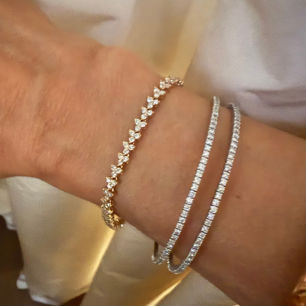 14KT Gold Diamond Cluster Tennis Bracelet