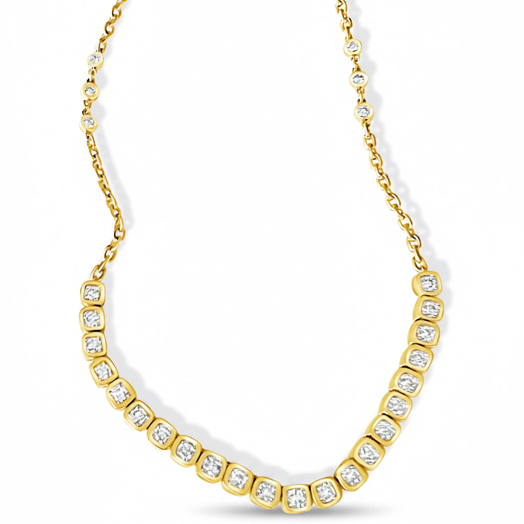 14KT Gold Diamond Soraya Square Bezel Set Necklace