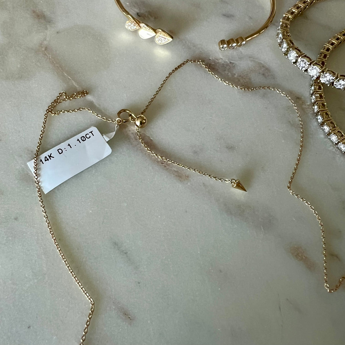 14KT Gold Diamond Fia Bezel Set Tennis Necklace On Bolo Chain