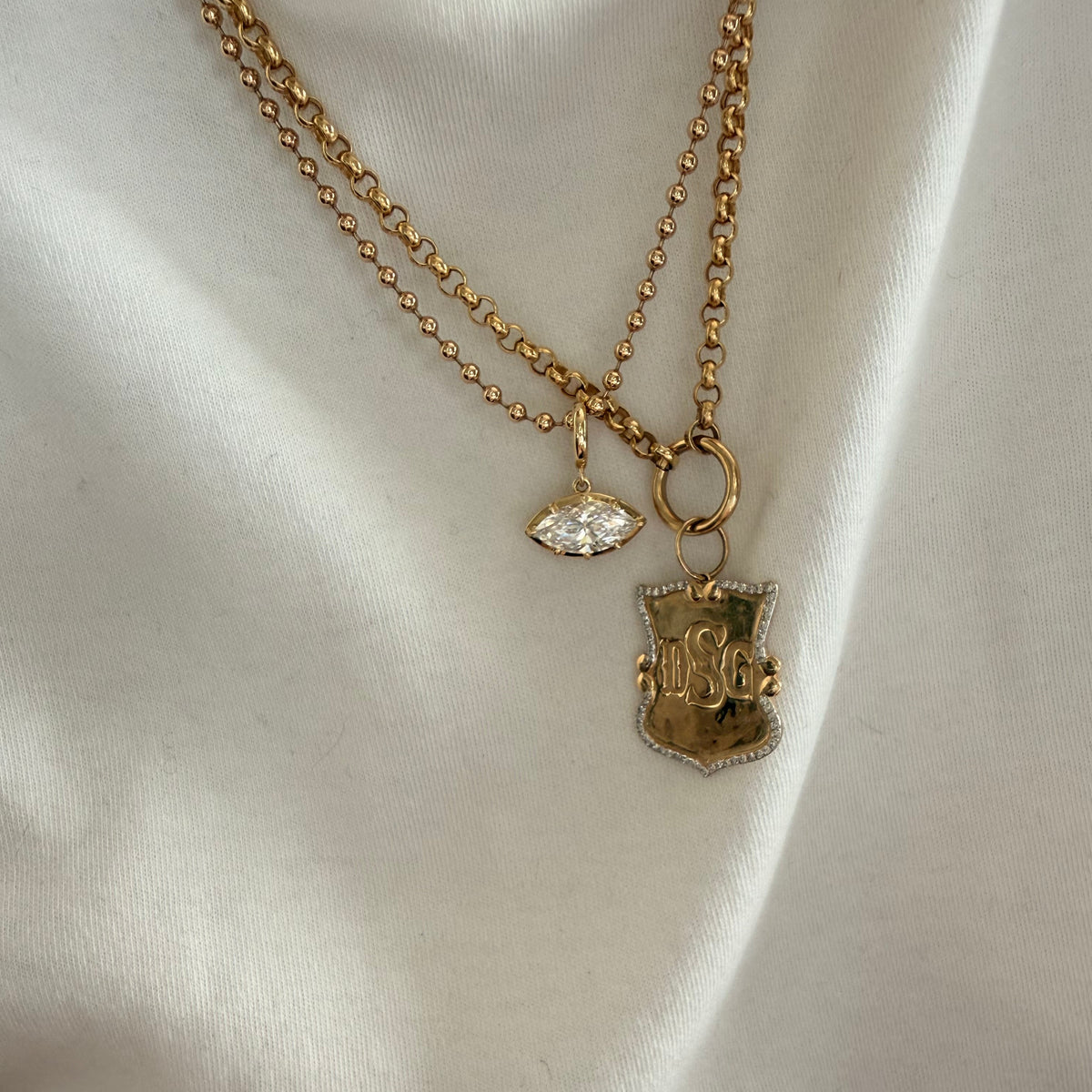 14KT Gold 2ct Marquise Lab Diamond Georgian Style Pendant Charm