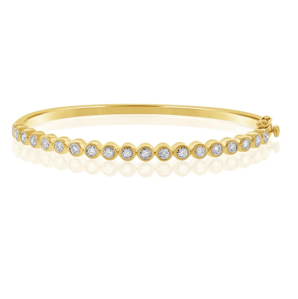 14KT Gold Diamond The Line Bezel Set Bangle Slim