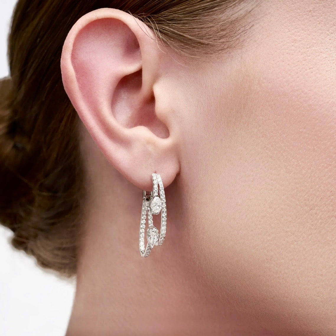 14KT Gold 2.5ct Lab Diamond Oval Double Hoop Earrings