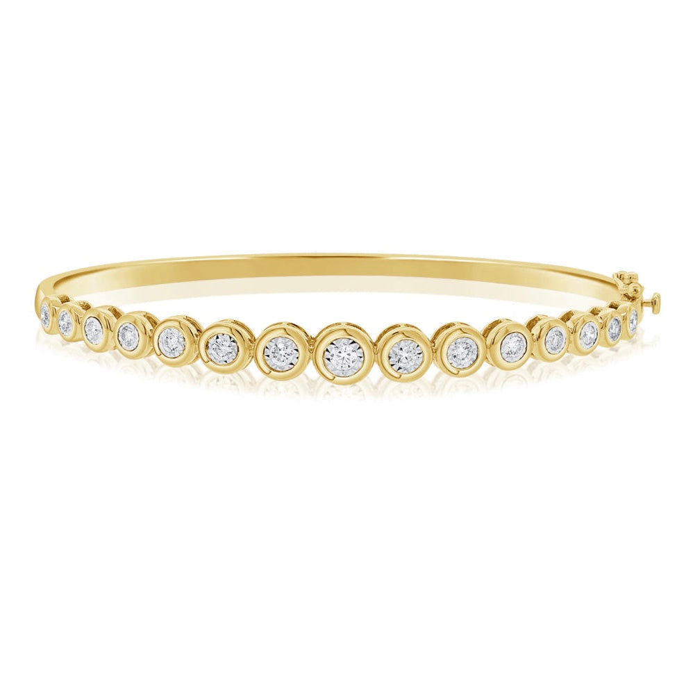 14KT Gold Diamond The Line Graduating Bezel Set Bangle