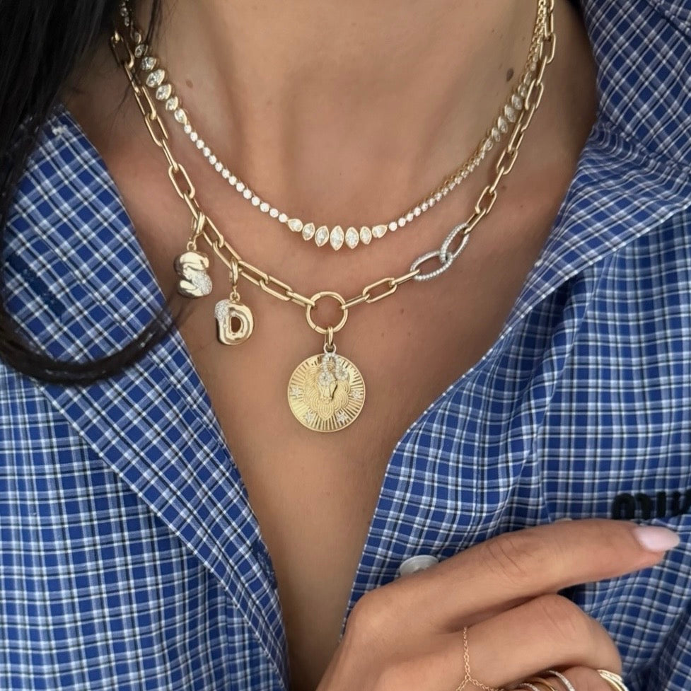 14KT Gold Oval Link Charm Chain with Diamond Links