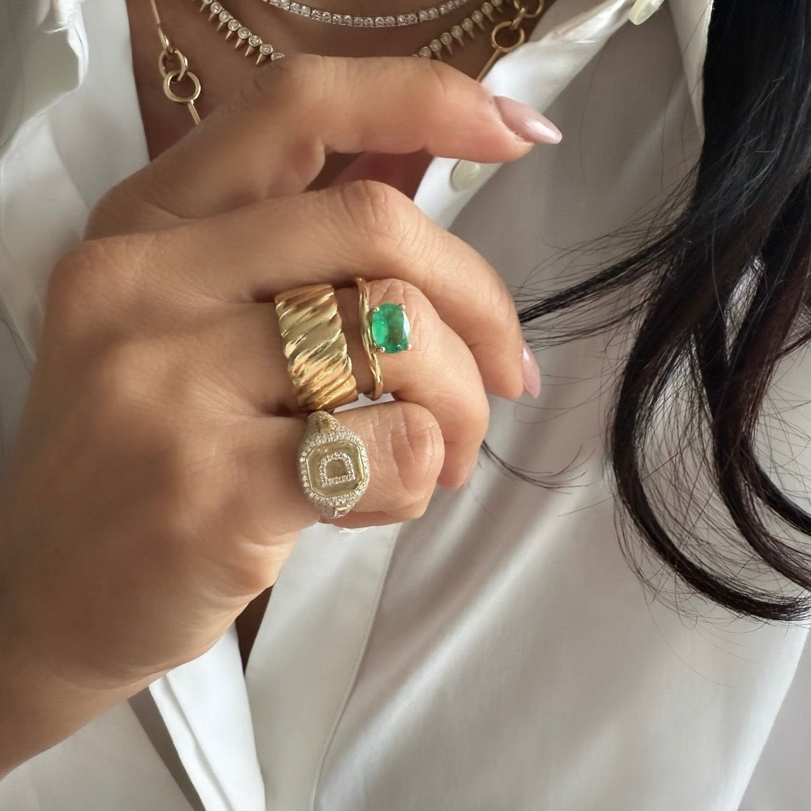 14KT Gold Oval Emerald Caged Ring