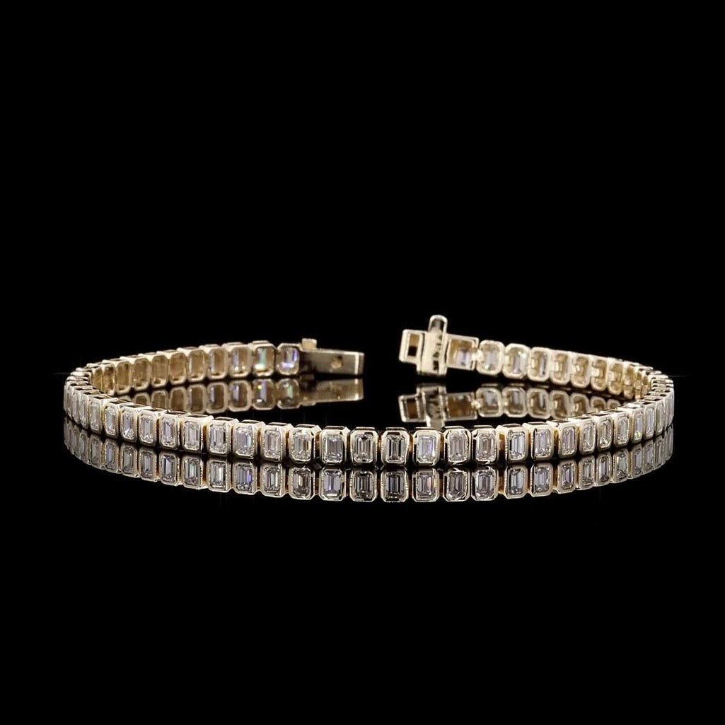14KT Gold 8.75ct Emerald Cut Lab Diamond Tennis Bracelet