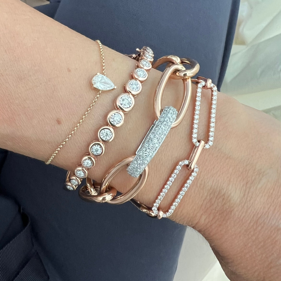 14KT Gold Diamond The Line Graduating Bezel Set Bangle