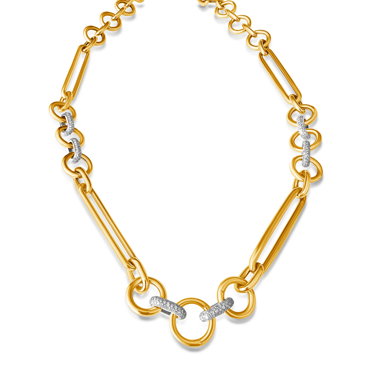 14KT Gold Jumbo Luxe Multi Link Charm Chain Necklace With Diamond