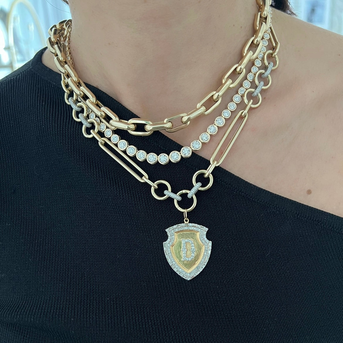 14KT Gold Diamond The Line Bezel Set Tennis Necklace Grand