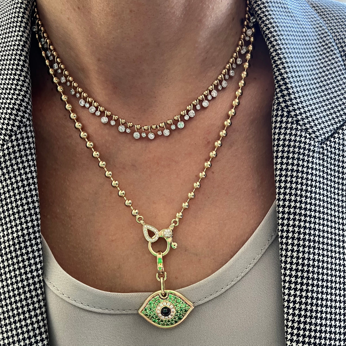 14KT Gold Diamond Tsavorite Large Evil Eye Pendant Charm