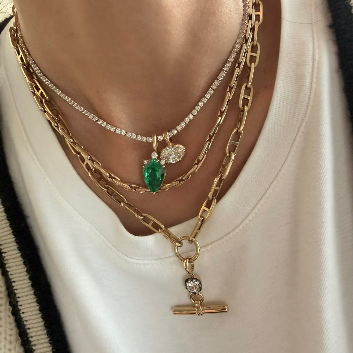 14KT Gold Kite Cut Lab Emerald Diamond Bespoke Charm Pendant