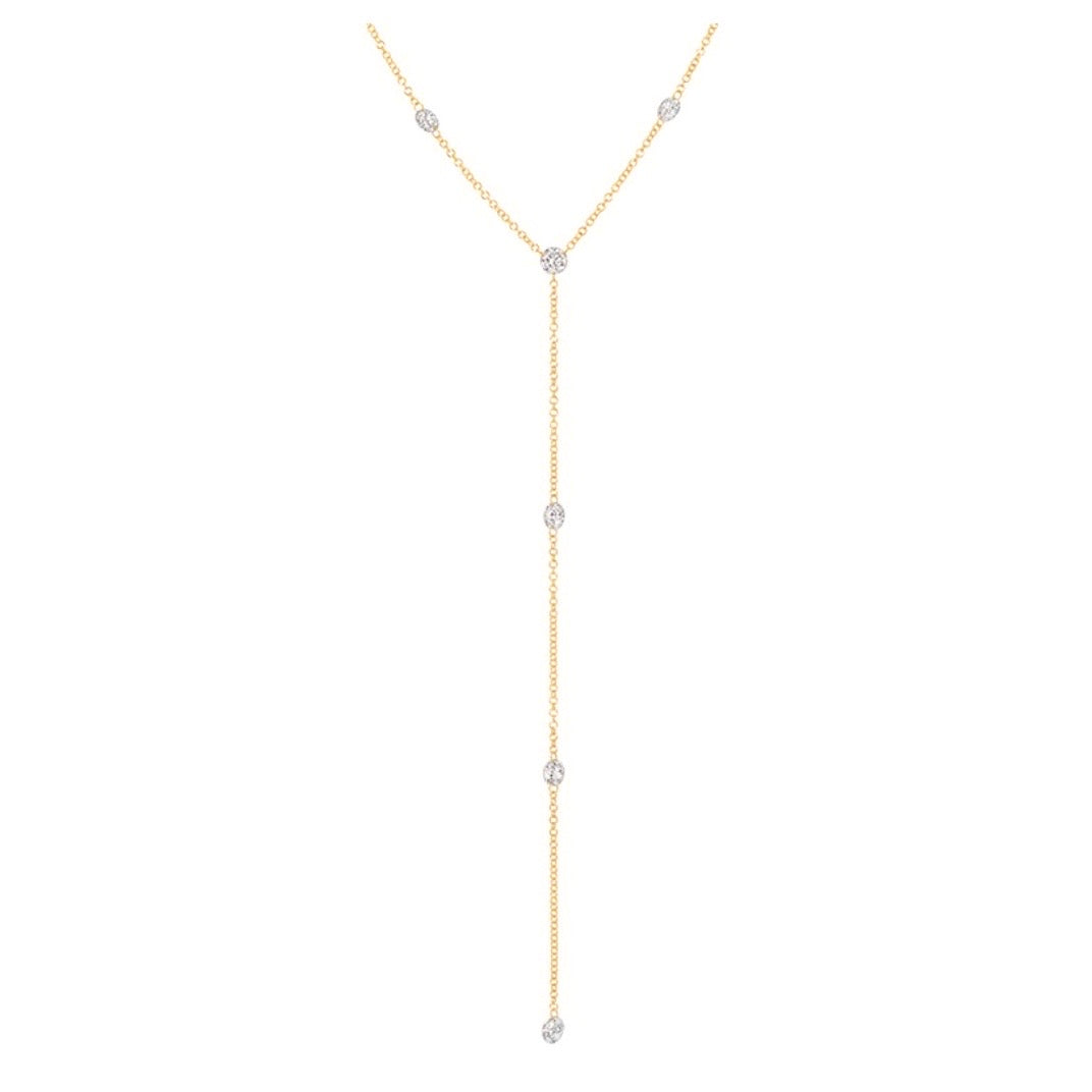 14KT Gold 1.50ct Floating Drilled Lab Diamond Lariat Necklace
