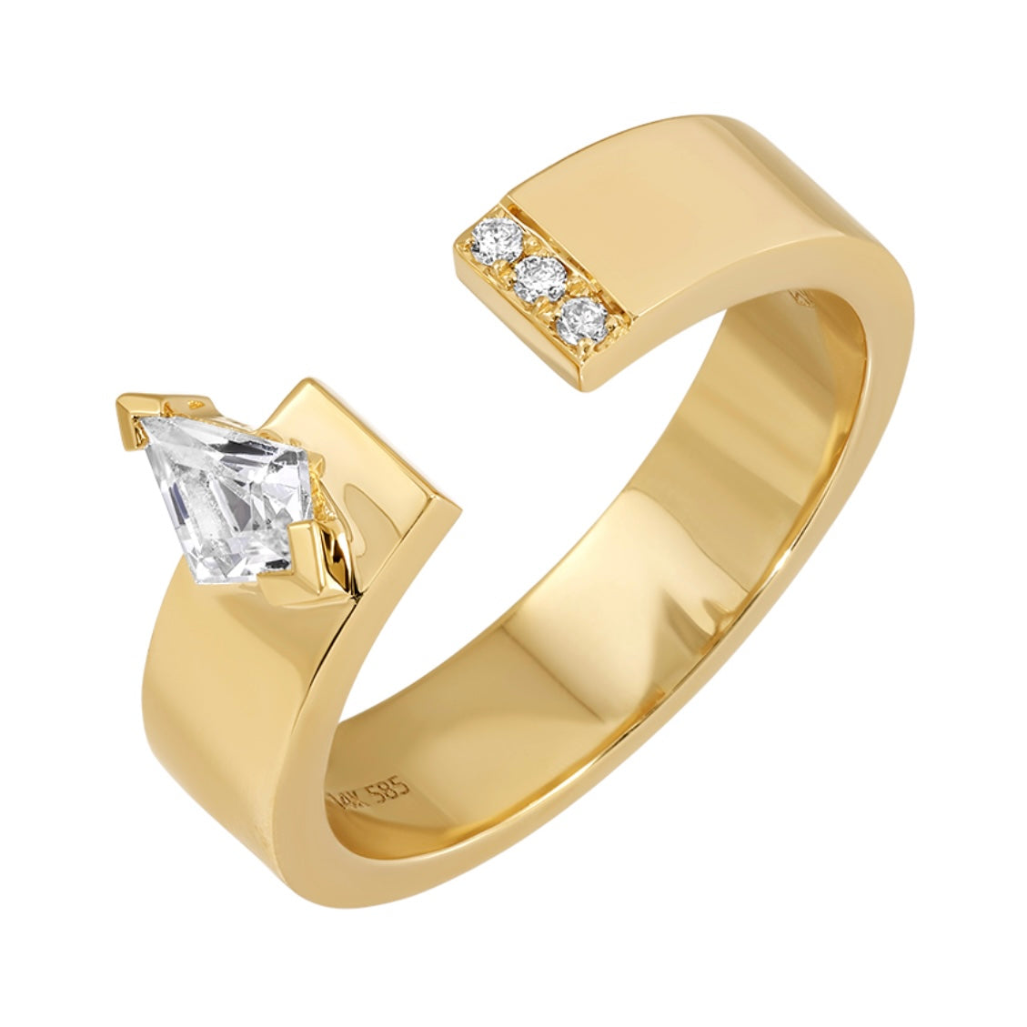 14KT Gold Diamond and White Topaz Cuff Ring