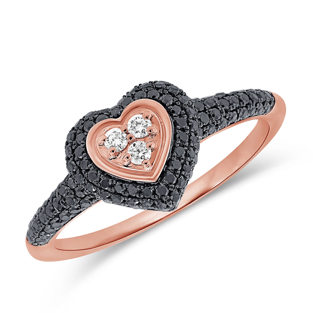 14KT Gold Black Diamond Viola Heart Pinky Ring