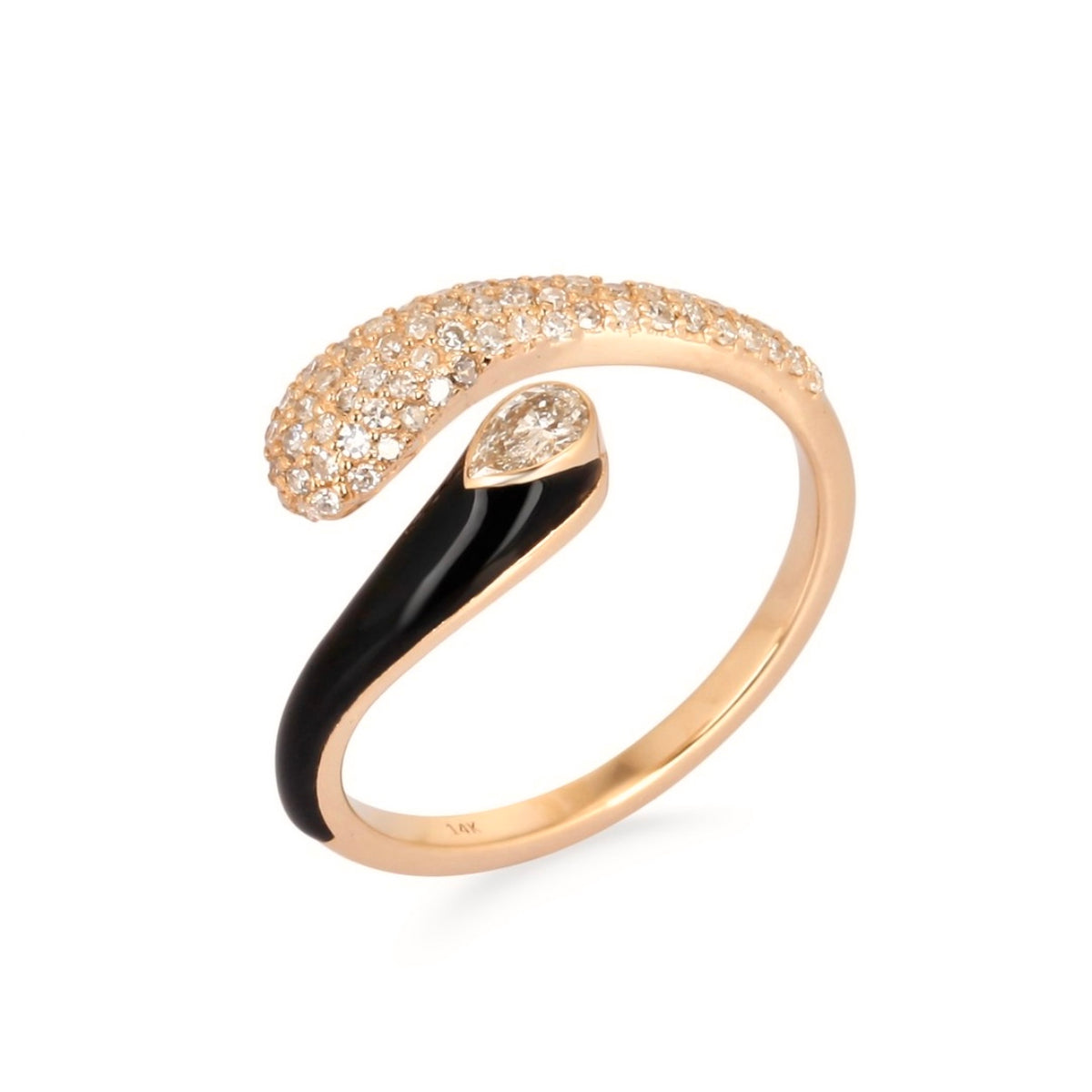 14KT Gold Enamel Pear Diamond Twist Ring