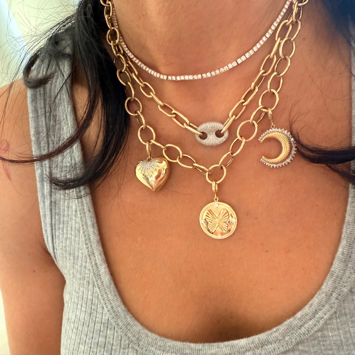 14KT Gold Butterfly Disk Pendant Charm