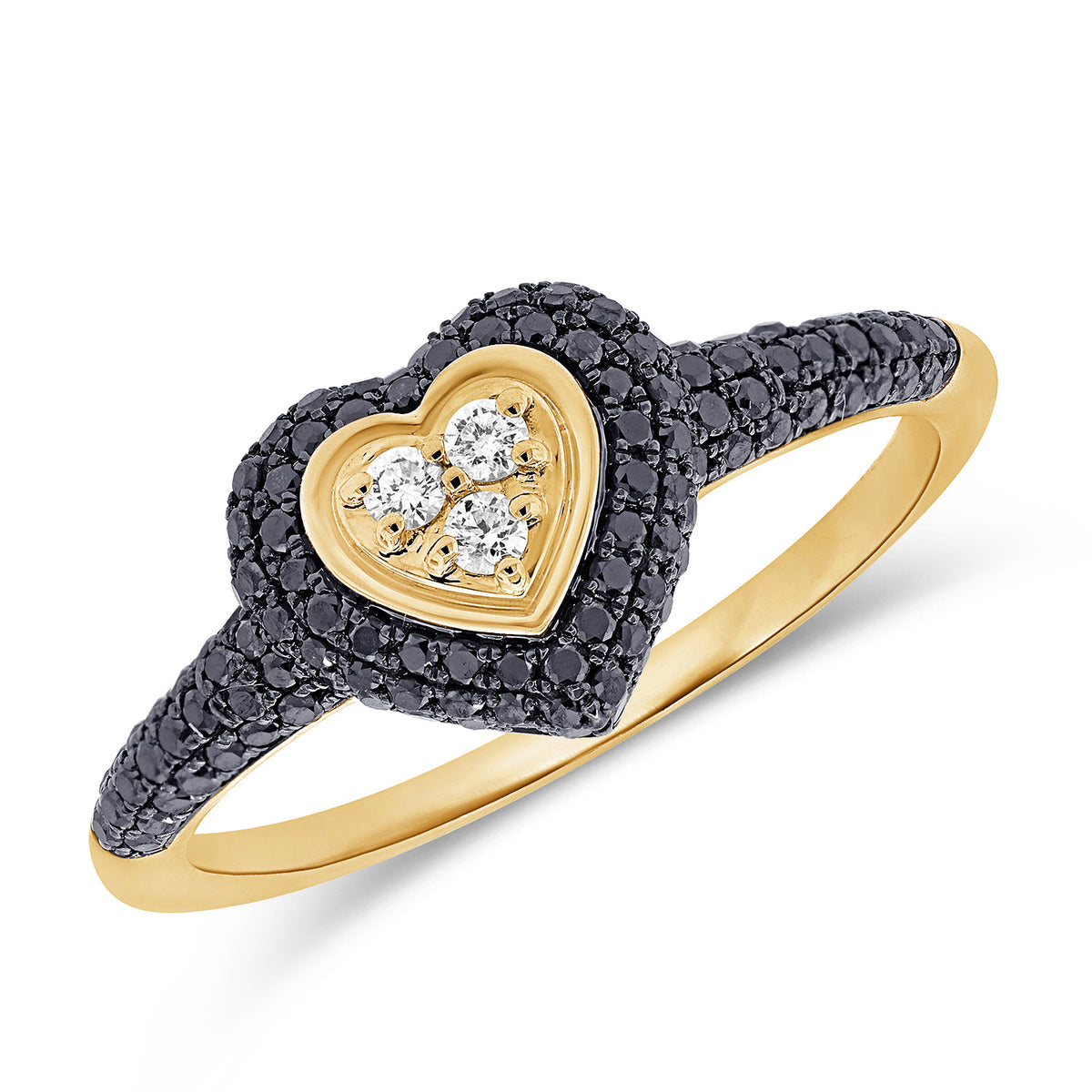 14KT Gold Black Diamond Viola Heart Pinky Ring