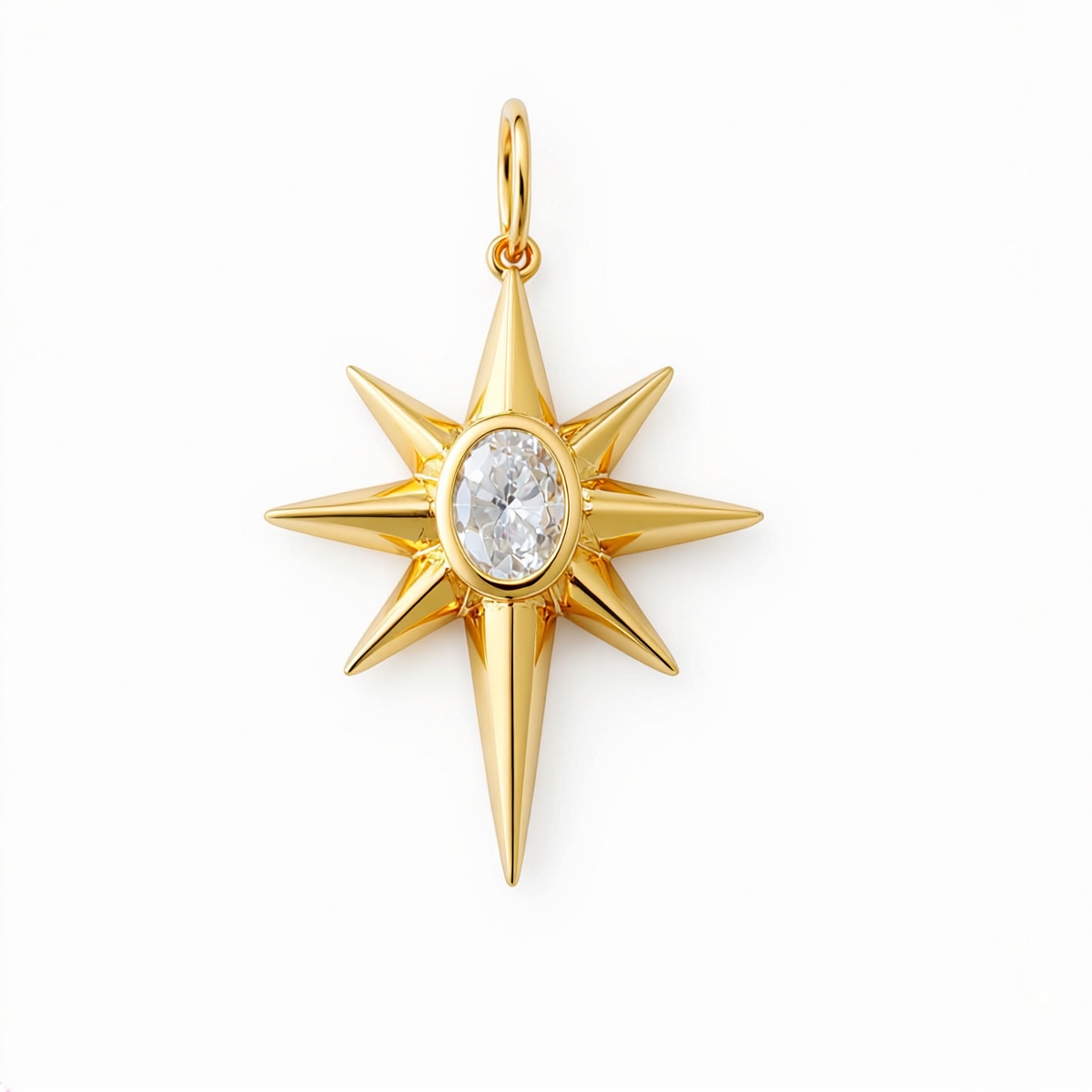 14KT Gold Large Star with 1.25ct Oval Lab Diamond Pendant Charm