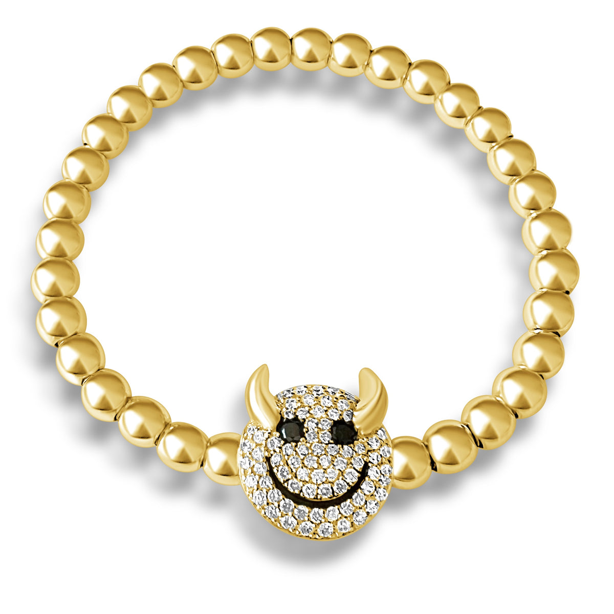 14KT Gold Diamond Smiley Devil Strech Ball Bracelet