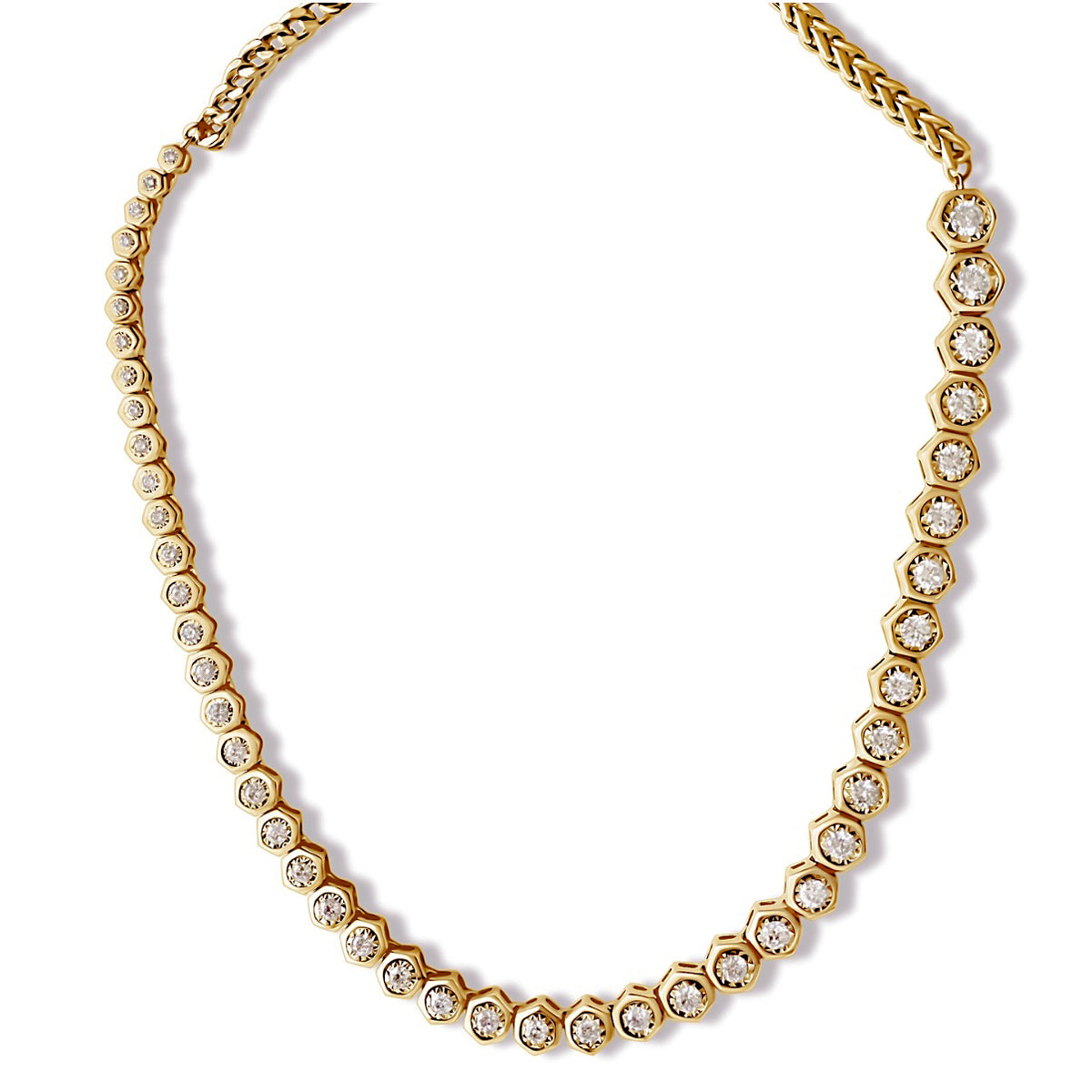 14KT Gold Diamond The Line Hexagon Asymmetrical Tennis Necklace