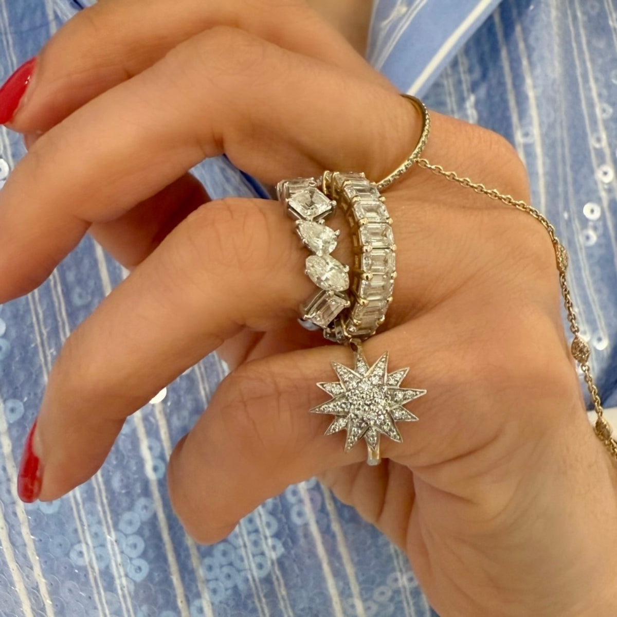 14KT Gold Diamond Star Pinky Ring