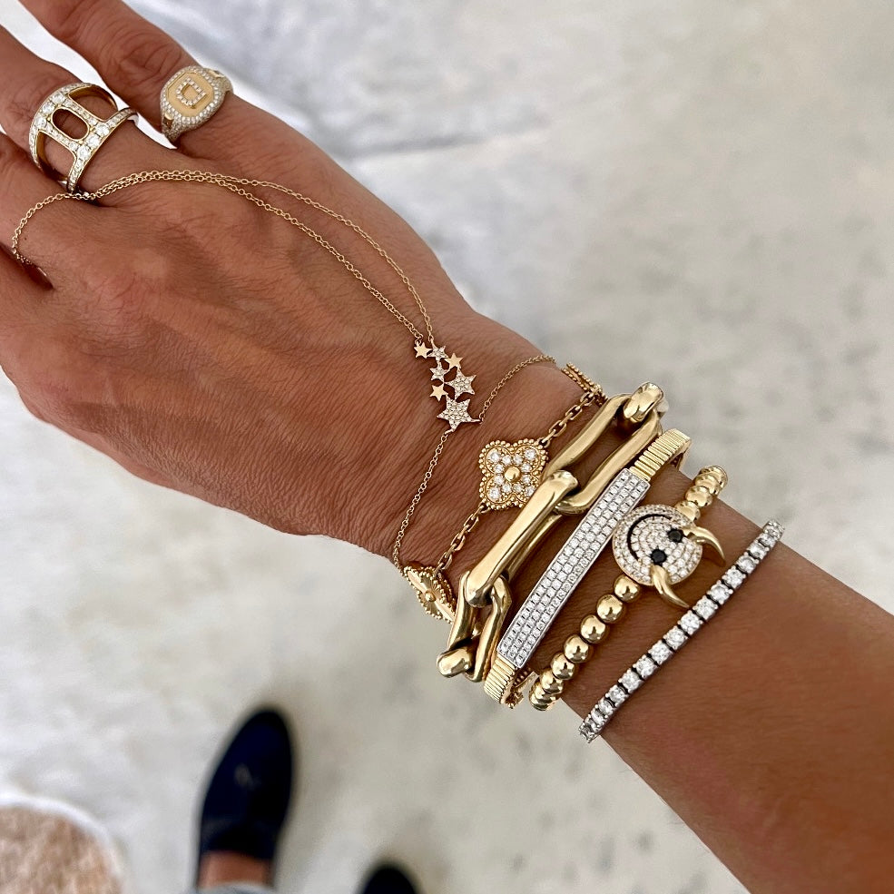14KT Gold Diamond Smiley Devil Strech Ball Bracelet