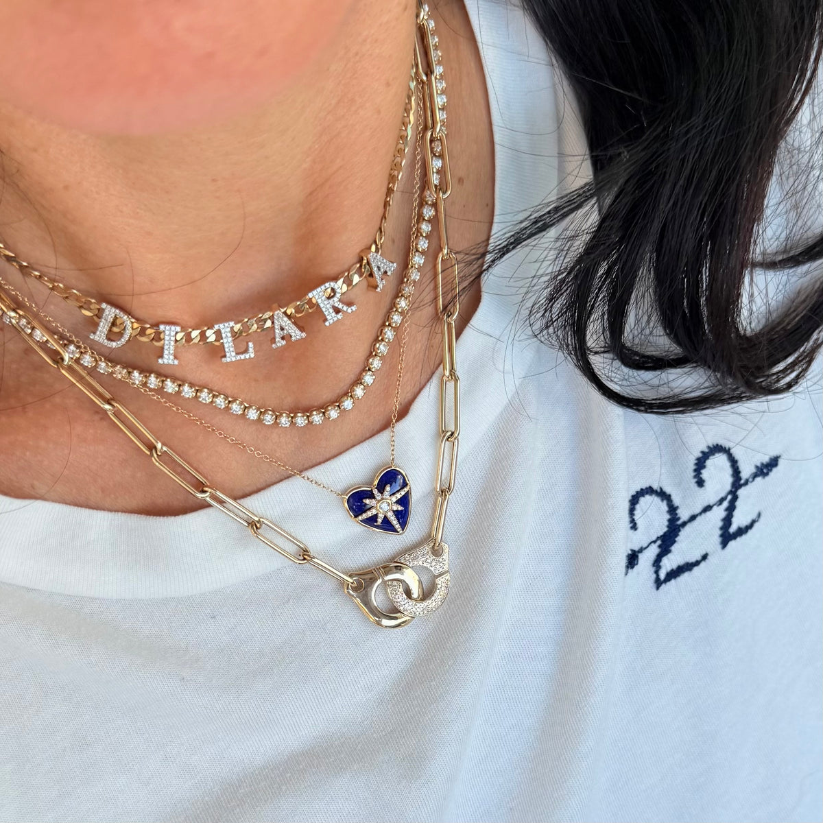 14KT Gold Diamond Lapis Heart Necklace