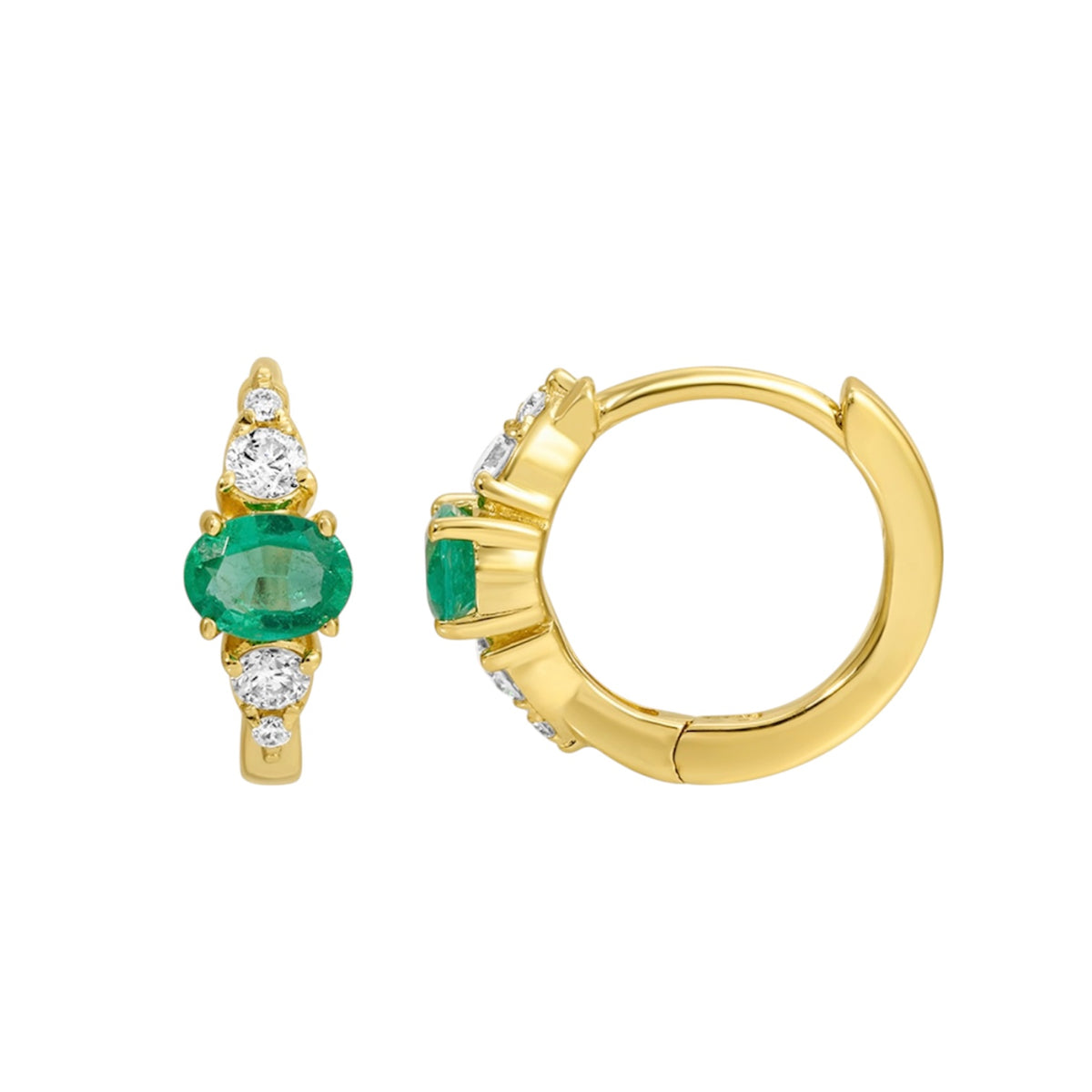 14KT Gold Diamond Emerald Jane Huggie Earrings