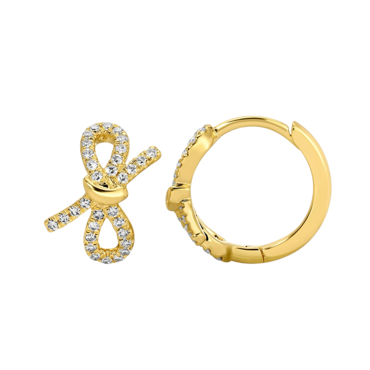 14KT Gold Diamond Mini Bow Huggie Earrings