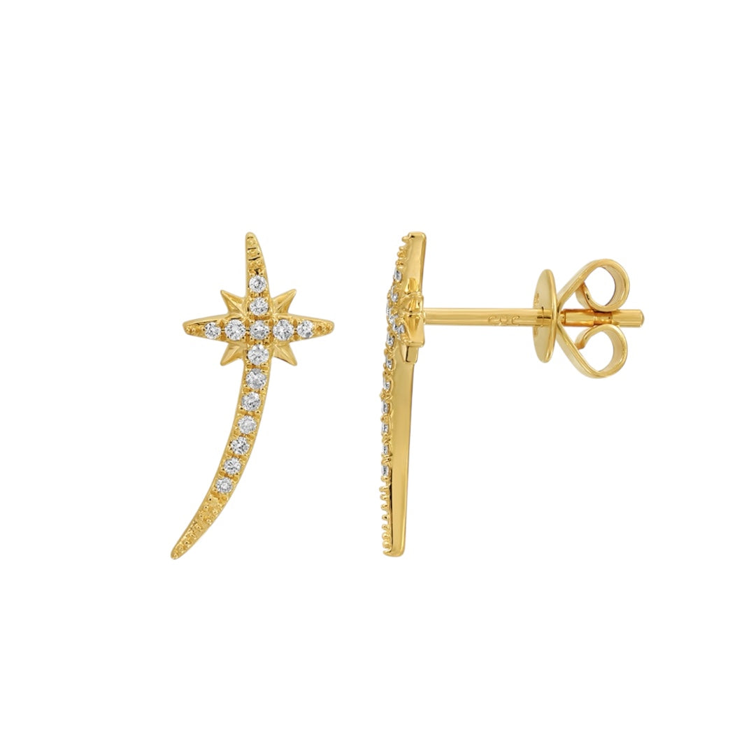 14KT Gold Diamond Elongared Star Stud Earrings