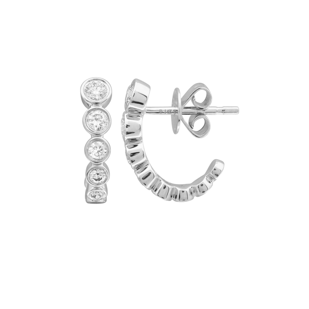 14KT Gold Diamond Bezel Set Open Huggie Earrings