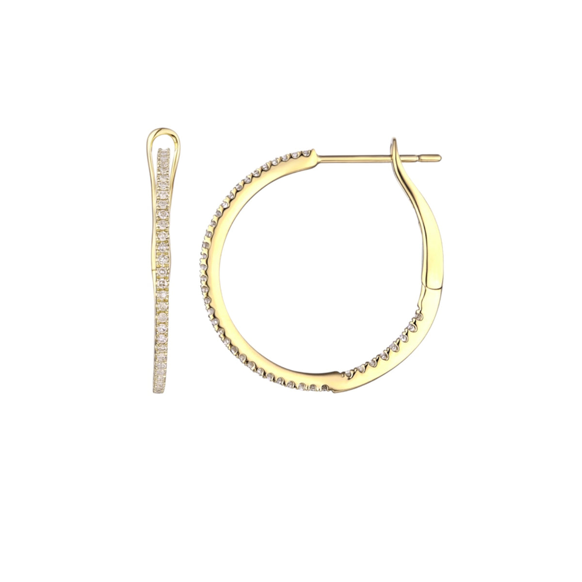 14KT Gold Inside and Out Diamond Essential Hoop Earrings