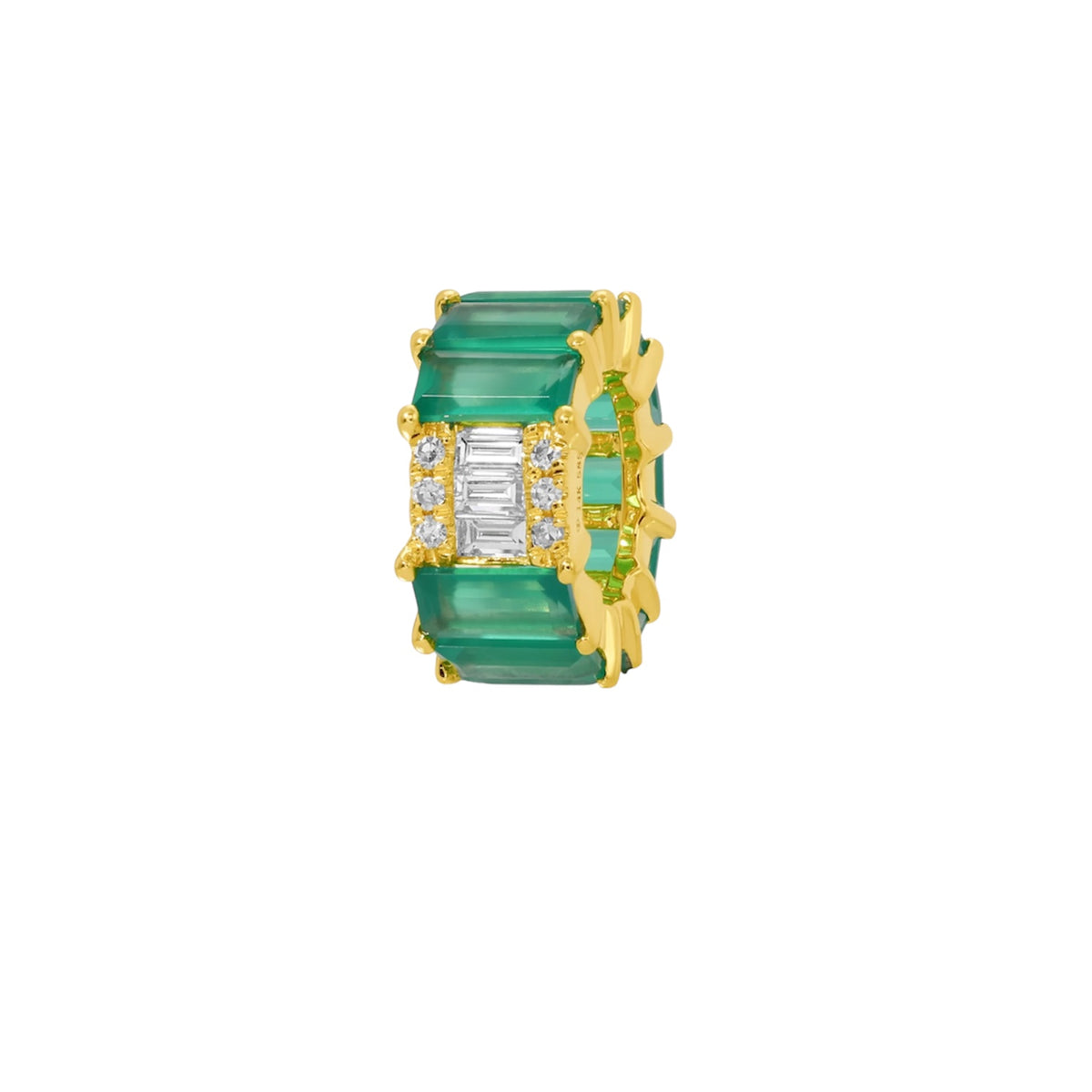 14KT Gold Baguette Diamond Green Chalsedony Bead