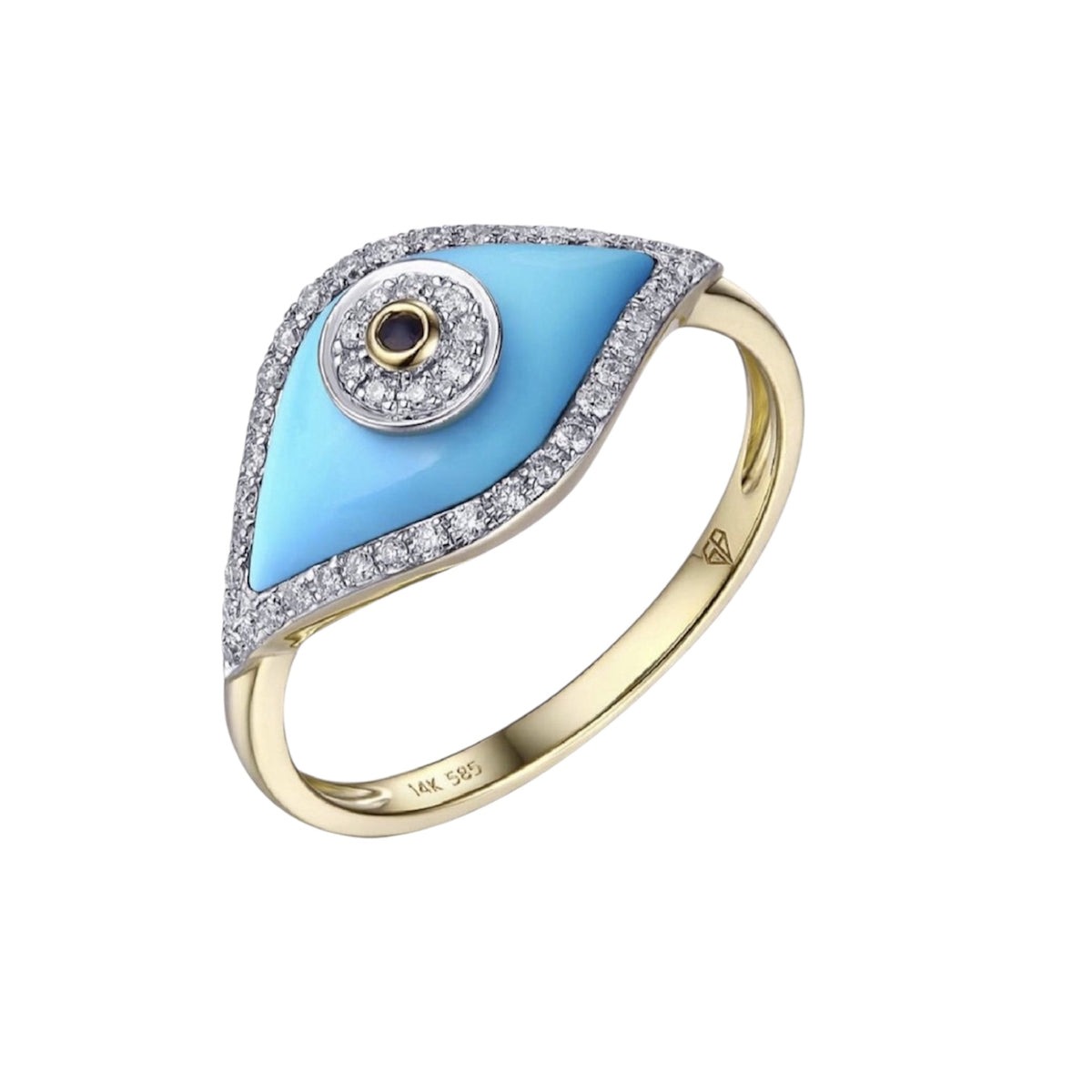 14KT Gold Diamond Turquoise Evil Eye Ring