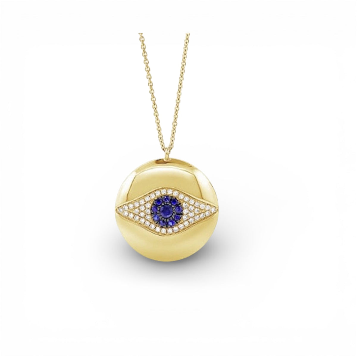 14KT Gold Diamond Evil Eye Disk Necklace